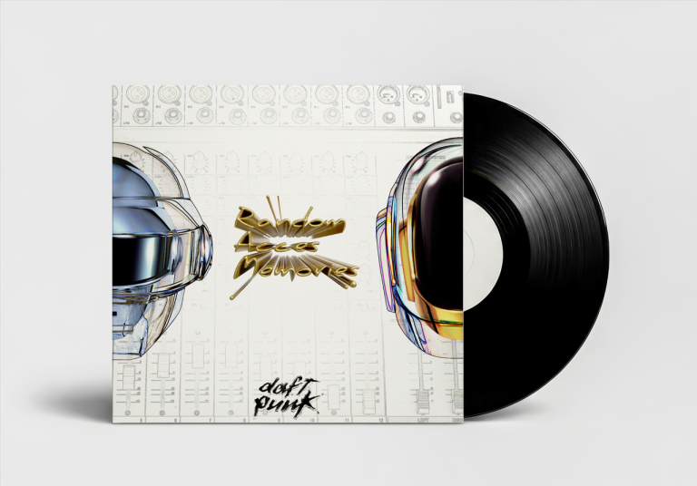 Alternatief 3D vinyl albumcover ontwerp mockup voor Random Access Memories van Daft Punk