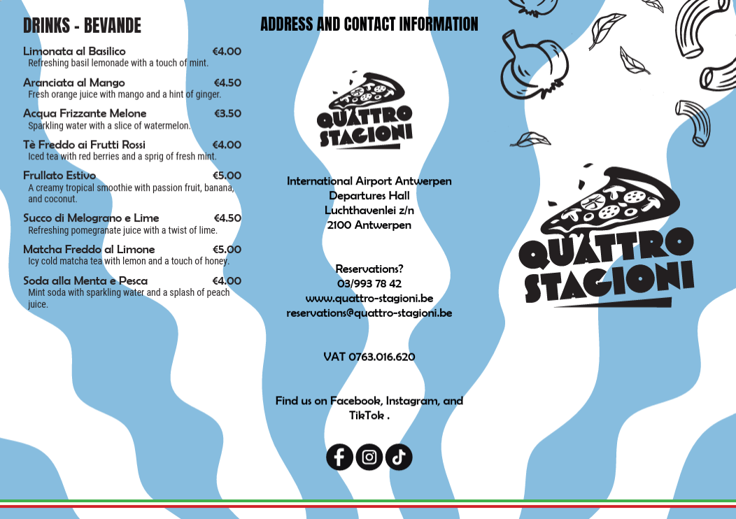 Seizoensgebonden winter menukaart ontwerp voor restaurant Quattro Stagioni in blauwe tinten